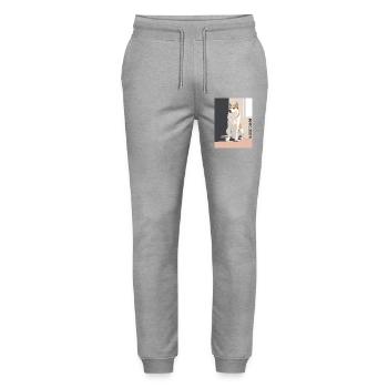 Joli portrait de chien avec un dicton affectueux - Pantalon de jogging bio MOVER Stanley/Stella unisexe - gris chiné - Devant - Marisol (170cm) & Nik (191cm)