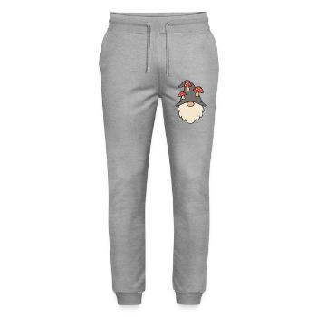 Autumnal garden gnome gnome with mushrooms motif - Stanley/Stella Mover Unisex Organic Jogging Trousers - heather grey - Front - Marisol (170cm) & Nik (191cm)