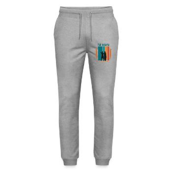 Beach Day Adventure with Surfer Silhouette - Stanley/Stella Mover Unisex Organic Jogging Trousers - heather grey - Front - Marisol (170cm) & Nik (191cm)