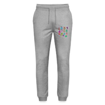 Motif de visages de chiffres colorés pour bébé - Pantalon de jogging bio MOVER Stanley/Stella unisexe - gris chiné - Devant - Marisol (170cm) & Nik (191cm)