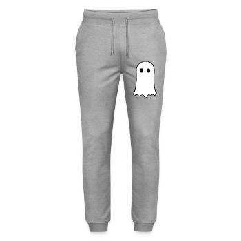 Halloween Ghost Minimalist Spooky Design - Stanley/Stella Mover Unisex Organic Jogging Trousers - heather grey - Front - Marisol (170cm) & Nik (191cm)