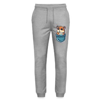Hamster in the Pocket Cute and Funny Gift - Stanley/Stella Mover Unisex Organic Jogging Trousers - heather grey - Front - Marisol (170cm) & Nik (191cm)