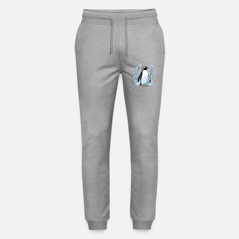 Pingouin mignon avec des fleurs bleues - Pantalon de jogging bio MOVER Stanley/Stella unisexe - gris chiné