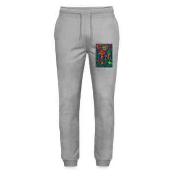 Psychedelic Mushroom Forest – Colorful Retro Artwork - Stanley/Stella Mover Unisex Organic Jogging Trousers - heather grey - Front - Marisol (170cm) & Nik (191cm)