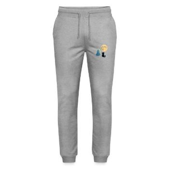 Nuit macro fantaisie avec lune et chat - Pantalon de jogging bio MOVER Stanley/Stella unisexe - gris chiné - Devant - Marisol (170cm) & Nik (191cm)