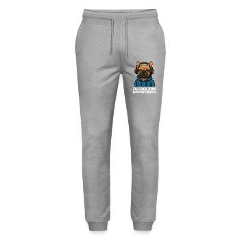 Zu Cool zum Apportieren – Frenchie mit Hoodie - Stanley/Stella Unisex Bio Jogginghose Mover  - Grau meliert - Vorne - Marisol (170cm) & Nik (191cm)
