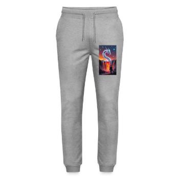 Fiery dragon's tail over waterfall - Stanley/Stella Mover Unisex Organic Jogging Trousers - heather grey - Front - Marisol (170cm) & Nik (191cm)