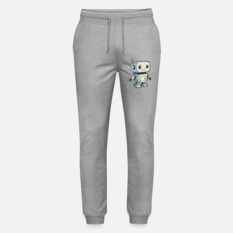 Cute Retro Robot Print - Stanley/Stella Mover Unisex Organic Jogging Trousers - heather grey