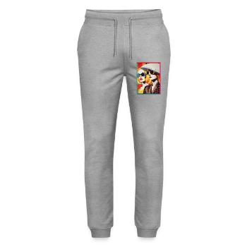 Moderne Pop-Art Damen im Strandstil Sonnenbrillen - Stanley/Stella Unisex Bio Jogginghose Mover  - Grau meliert - Vorne - Marisol (170cm) & Nik (191cm)