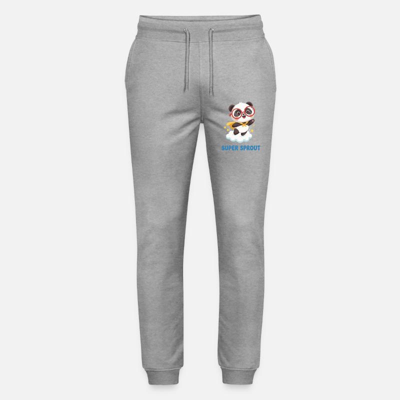 Cute Super Sprout Panda with Cap - Stanley/Stella Mover Unisex Organic Jogging Trousers - heather grey