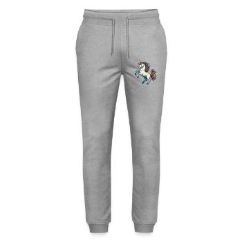 White horse with colorful mane – imaginative - Stanley/Stella Mover Unisex Organic Jogging Trousers - heather grey - Front - Marisol (170cm) & Nik (191cm)