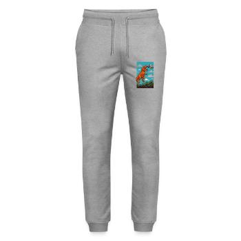 T Rex attrapant une rencontre avec le ciel d’OVNI - Pantalon de jogging bio MOVER Stanley/Stella unisexe - gris chiné - Devant - Marisol (170cm) & Nik (191cm)