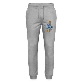 Floral J – Golden letter with flowers - Stanley/Stella Mover Unisex Organic Jogging Trousers - heather grey - Front - Marisol (170cm) & Nik (191cm)