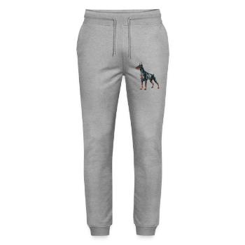 Dobermann - Cooles Low-Poly-Logo - Stanley/Stella Unisex Bio Jogginghose Mover  - Grau meliert - Vorne - Marisol (170cm) & Nik (191cm)