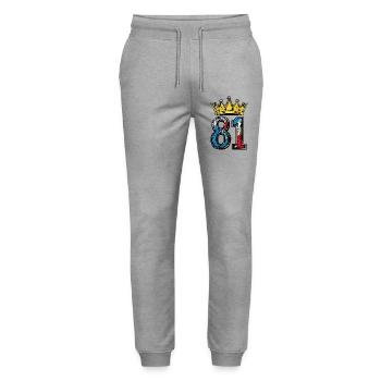 81 Zahl Krone - Stanley/Stella Unisex Bio Jogginghose Mover  - Grau meliert - Vorne - Marisol (170cm) & Nik (191cm)