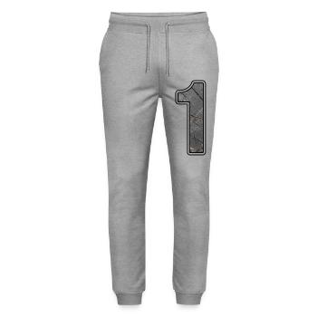 Eins Betontextur Design - Stanley/Stella Unisex Bio Jogginghose Mover  - Grau meliert - Vorne - Marisol (170cm) & Nik (191cm)