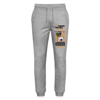 Fishing and Japanese Terrier - Stanley/Stella Mover Unisex Organic Jogging Trousers - heather grey - Front - Marisol (170cm) & Nik (191cm)