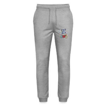 Peace Peace Symbol Heart Flowers - Stanley/Stella Mover Unisex Organic Jogging Trousers - heather grey - Front - Marisol (170cm) & Nik (191cm)