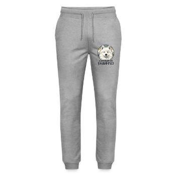 Authentic Samoyed Smile Retro Dog - Stanley/Stella Mover Unisex Organic Jogging Trousers - heather grey - Front - Marisol (170cm) & Nik (191cm)