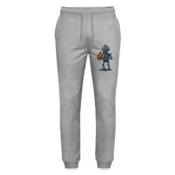 Skeleton with Pumpkin Halloween Cartoon - Stanley/Stella Mover Unisex Organic Jogging Trousers - heather grey - Front - Marisol (170cm) & Nik (191cm)