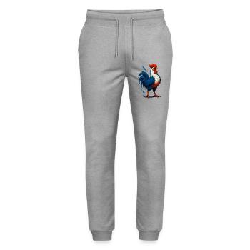 Flaming Rooster Blue White Red - France Patriote - Stanley/Stella Mover Unisex Organic Jogging Trousers - heather grey - Front - Marisol (170cm) & Nik (191cm)