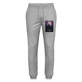 Moonlit Haunting Mansion - Stanley/Stella Mover Unisex Organic Jogging Trousers - heather grey - Front - Marisol (170cm) & Nik (191cm)