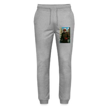 Masque cramoisi dans les rues de la ville - Pantalon de jogging bio MOVER Stanley/Stella unisexe - gris chiné - Devant - Marisol (170cm) & Nik (191cm)