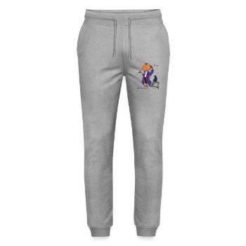 Dashing pumpkin in Purple Coat - Stanley/Stella Mover Unisex Organic Jogging Trousers - heather grey - Front - Marisol (170cm) & Nik (191cm)