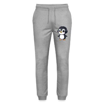pingouin drôle avec des écouteurs, musique, joie - Pantalon de jogging bio MOVER Stanley/Stella unisexe - gris chiné - Devant - Marisol (170cm) & Nik (191cm)