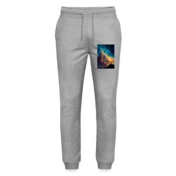 Kosmischer Kantenwanderer - Stanley/Stella Unisex Bio Jogginghose Mover  - Grau meliert - Vorne - Marisol (170cm) & Nik (191cm)