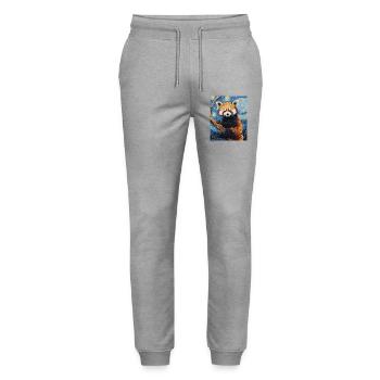 Red Panda Bear Van Gogh Style Starry Night - Stanley/Stella Mover Unisex Organic Jogging Trousers - heather grey - Front - Marisol (170cm) & Nik (191cm)