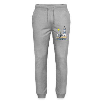 Lighthouse and Beach House by the Sea - Stanley/Stella Mover Unisex Organic Jogging Trousers - heather grey - Front - Marisol (170cm) & Nik (191cm)