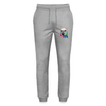 Colorful Budgie Art Design - Stanley/Stella Mover Unisex Organic Jogging Trousers - heather grey - Front - Marisol (170cm) & Nik (191cm)
