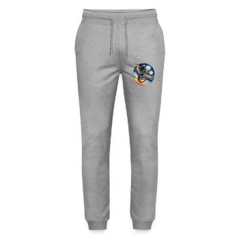 Pridelike Drache mit Regenbogenflagge - Stanley/Stella Unisex Bio Jogginghose Mover  - Grau meliert - Vorne - Marisol (170cm) & Nik (191cm)