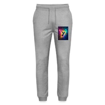 Radiant hummingbird glowing midair, surrounded  - Stanley/Stella Mover Unisex Organic Jogging Trousers - heather grey - Front - Marisol (170cm) & Nik (191cm)