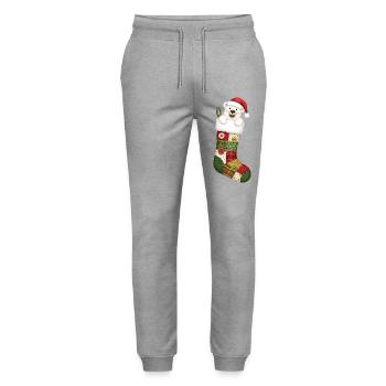 Cute cartoon polar bear in Christmas sock - Stanley/Stella Mover Unisex Organic Jogging Trousers - heather grey - Front - Marisol (170cm) & Nik (191cm)
