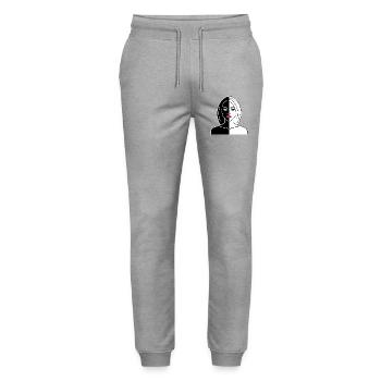 Porträt einer Yin- und Yang-Frau - Stanley/Stella Unisex Bio Jogginghose Mover  - Grau meliert - Vorne - Marisol (170cm) & Nik (191cm)