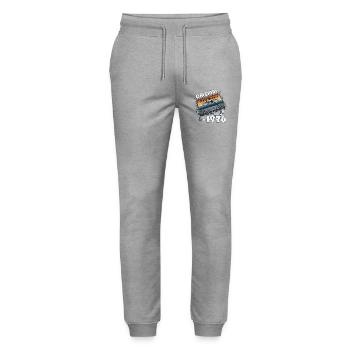 50th Birthday Cassette November Vintage 1976 - Stanley/Stella Mover Unisex Organic Jogging Trousers - heather grey - Front - Marisol (170cm) & Nik (191cm)