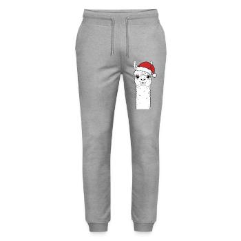 Christmas Alpaca with Hat - Stanley/Stella Mover Unisex Organic Jogging Trousers - heather grey - Front - Marisol (170cm) & Nik (191cm)