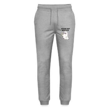 Spooky But Bootiful Cute Ghost Holding Candy Corn  - Stanley/Stella Mover Unisex Organic Jogging Trousers - heather grey - Front - Marisol (170cm) & Nik (191cm)
