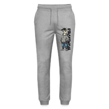 Alpaca Streetwear Urban Style Design - Stanley/Stella Mover Unisex Organic Jogging Trousers - heather grey - Front - Marisol (170cm) & Nik (191cm)