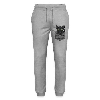 Ich bringe kein Unglück Schwarze Katze Brusttasche - Stanley/Stella Unisex Bio Jogginghose Mover  - Grau meliert - Vorne - Marisol (170cm) & Nik (191cm)