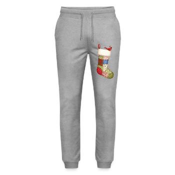 Cartoon Christmas sock with red bird - Stanley/Stella Mover Unisex Organic Jogging Trousers - heather grey - Front - Marisol (170cm) & Nik (191cm)