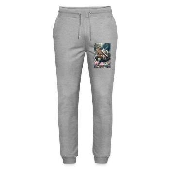 Illustration of a turtle - Stanley/Stella Mover Unisex Organic Jogging Trousers - heather grey - Front - Marisol (170cm) & Nik (191cm)
