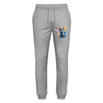 Watercolor wolf pup in color splash - Stanley/Stella Mover Unisex Organic Jogging Trousers - heather grey - Front - Marisol (170cm) & Nik (191cm)
