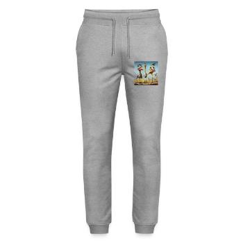 Lively flock of birds on the beach - Stanley/Stella Mover Unisex Organic Jogging Trousers - heather grey - Front - Marisol (170cm) & Nik (191cm)