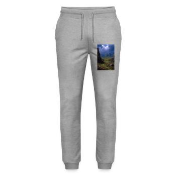 Illustration einer Naturlandschaft - Stanley/Stella Unisex Bio Jogginghose Mover  - Grau meliert - Vorne - Marisol (170cm) & Nik (191cm)