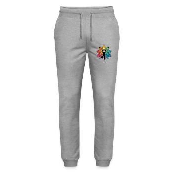 Yoga Tree Pose Silhouette with Lotus Chakra - Stanley/Stella Mover Unisex Organic Jogging Trousers - heather grey - Front - Marisol (170cm) & Nik (191cm)