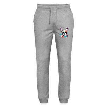 Pop Art Bulldog Color Festival - Stanley/Stella Mover Unisex Organic Jogging Trousers - heather grey - Front - Marisol (170cm) & Nik (191cm)