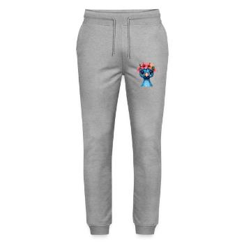 Blauer Vogel mit Hibiskuskrone - Stanley/Stella Unisex Bio Jogginghose Mover  - Grau meliert - Vorne - Marisol (170cm) & Nik (191cm)